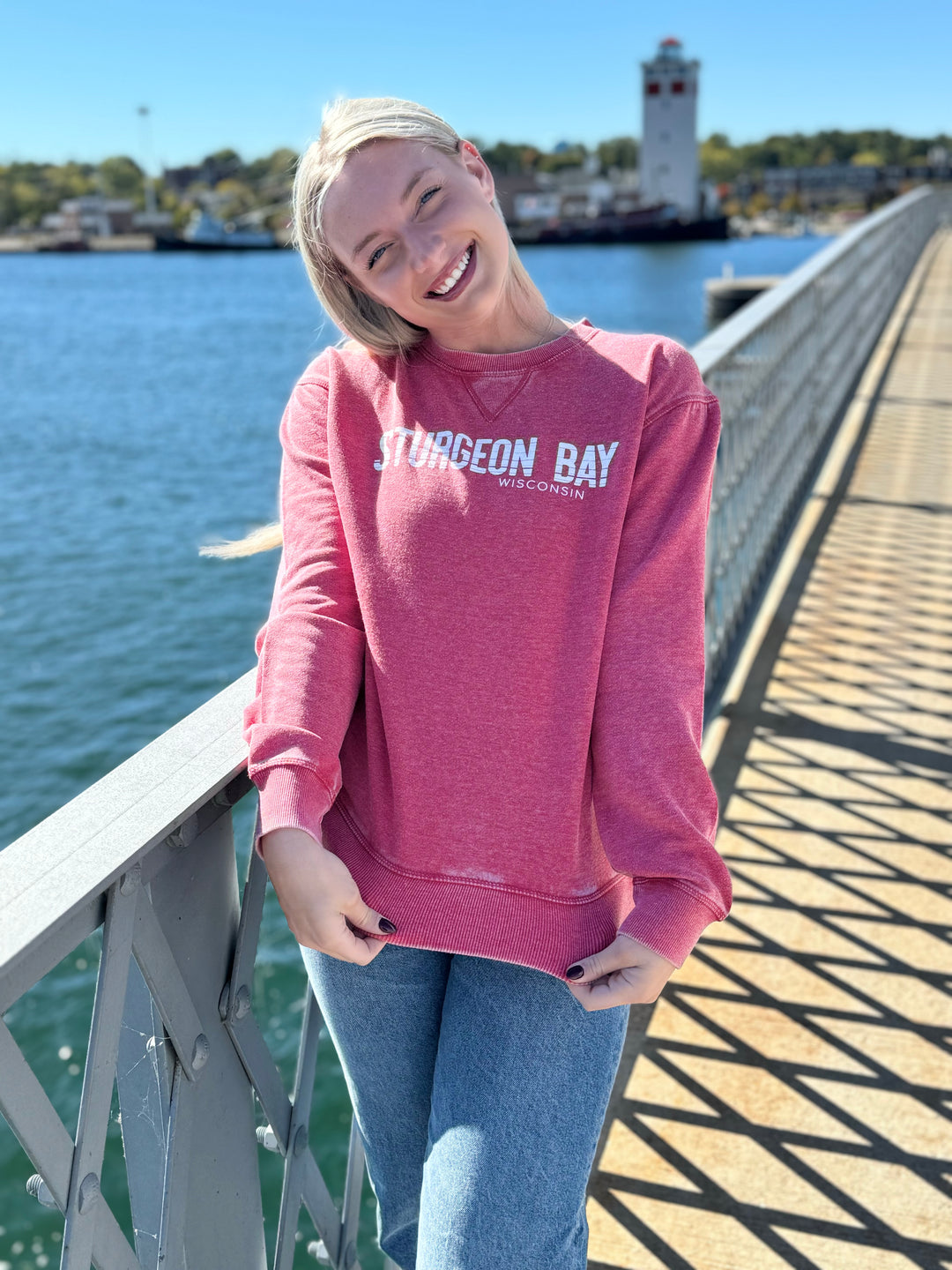 RED STURGEON BAY, WI  HORIZON BURNOUT FLEECE CREW SWEATSHIRT