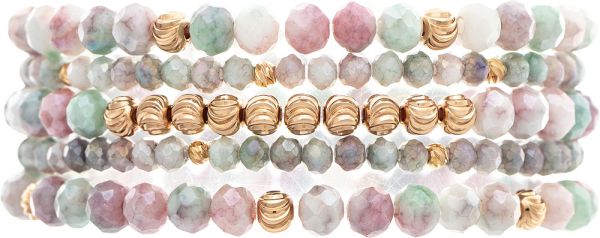 Gold & Pink Green Faceted Bead Bracelet Set