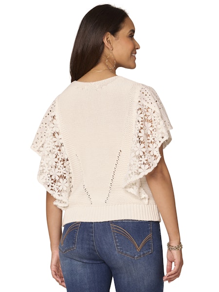 OFF WHITE FLUTTER SLEEVE SWEATER