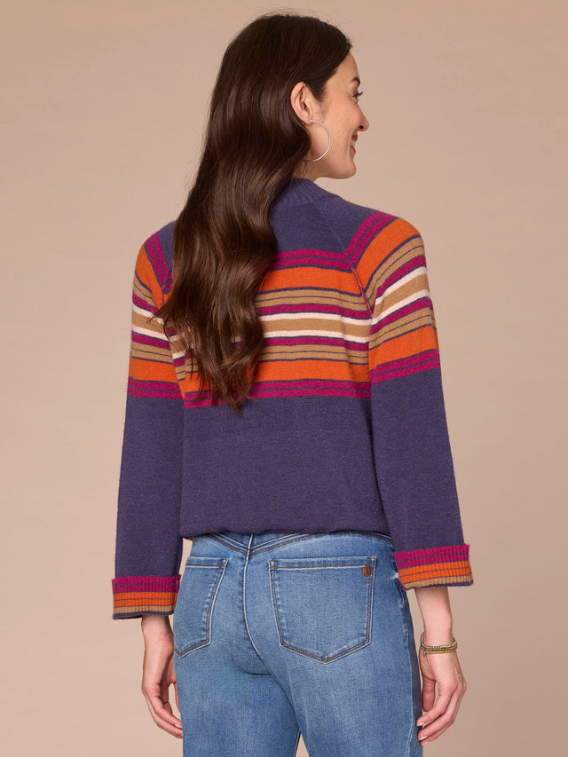 EVENING BLUE MOCK NECK STRIPE SWEATER