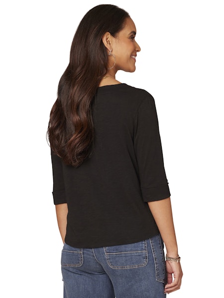 BLACK ELBOW ROLL CUFF KNIT TOP