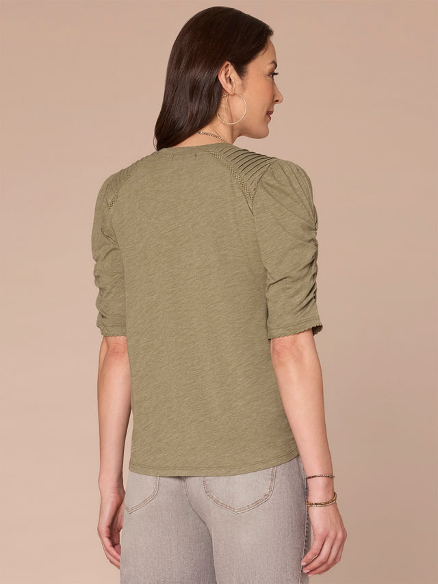 HEATHER OREGANO PUFF ELBOW SLEEVE TOP