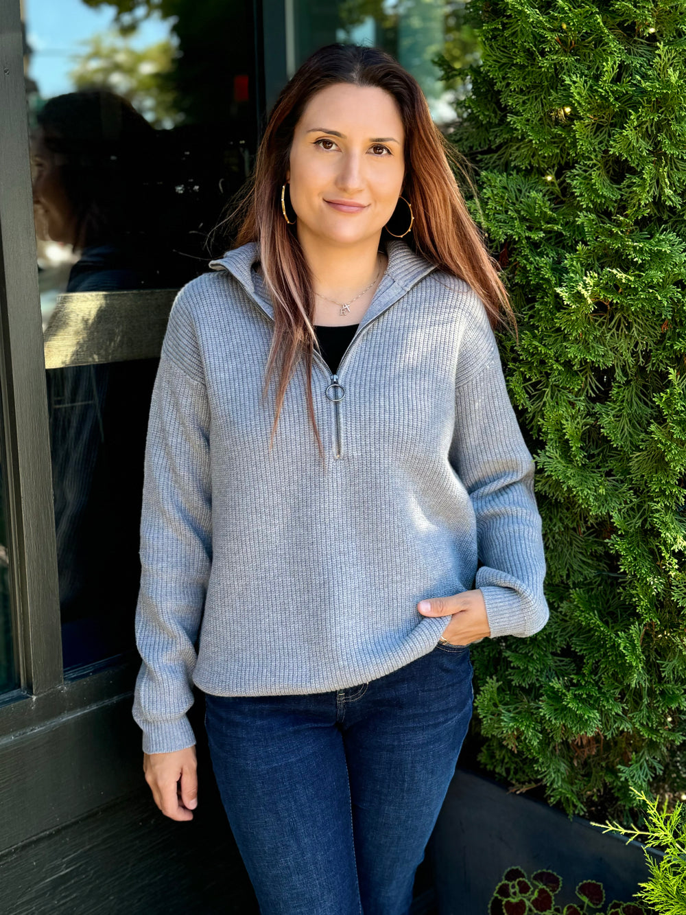 ILIA GREY MELANGE KNIT SWEATER