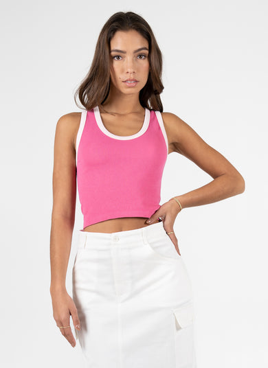 BUBBLE GUM/PEARL BAMBOO RIBBED TWO TONE TANK