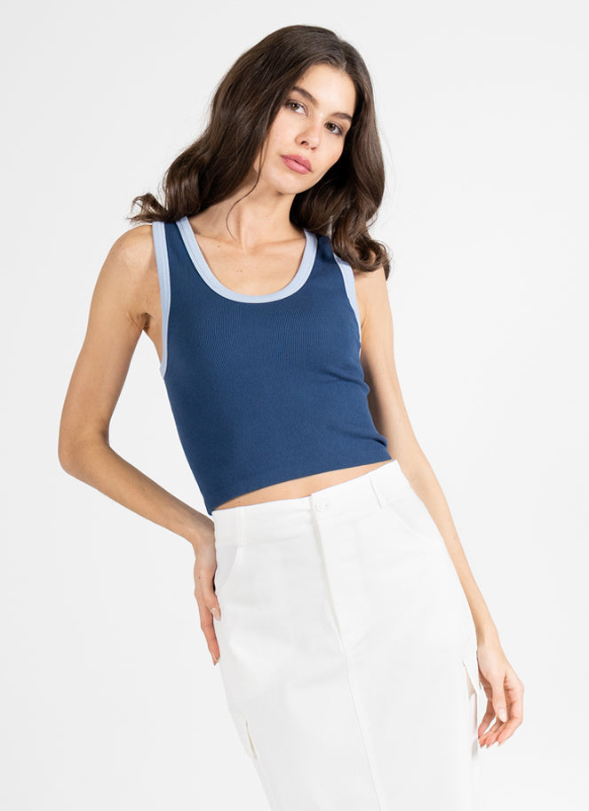 DENIM/LT BLUE BAMBOO RIB TWO TONE TANK