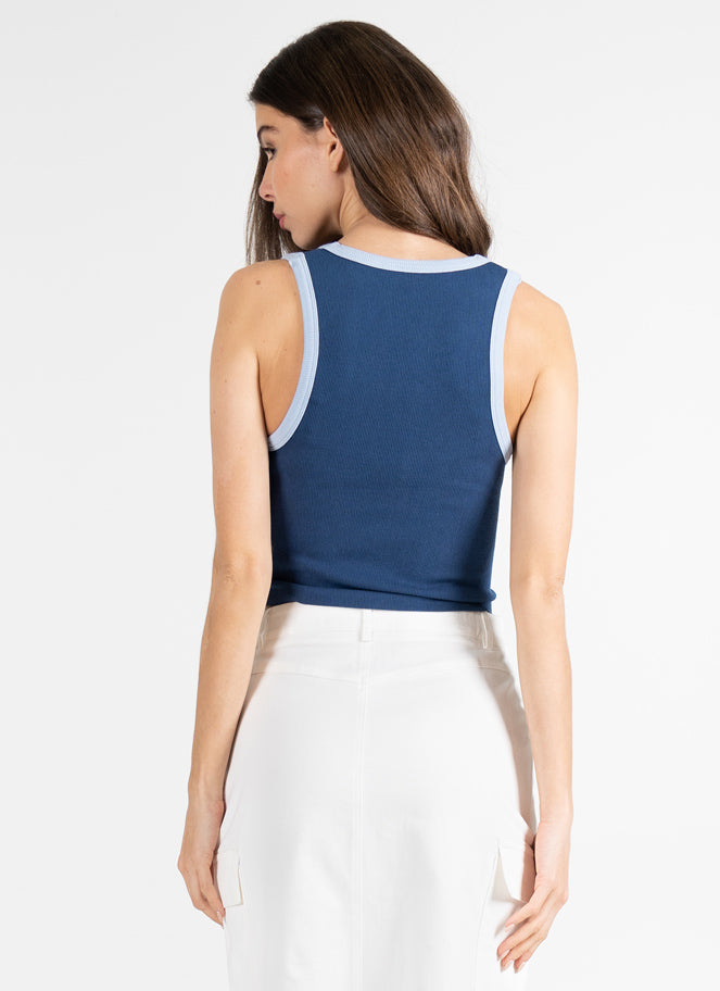 DENIM/LT BLUE BAMBOO RIB TWO TONE TANK
