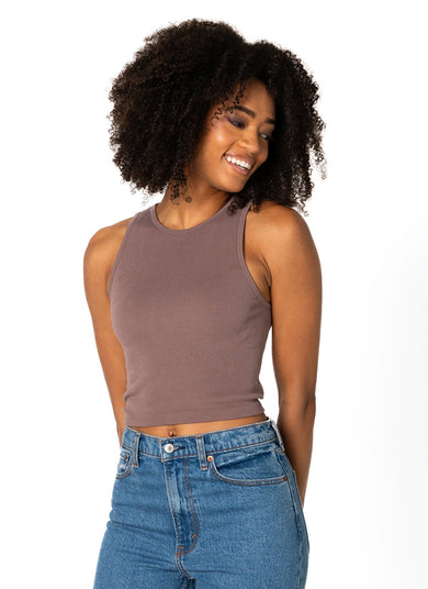 MOCHA BAMBOO RIBBED CROP TANK