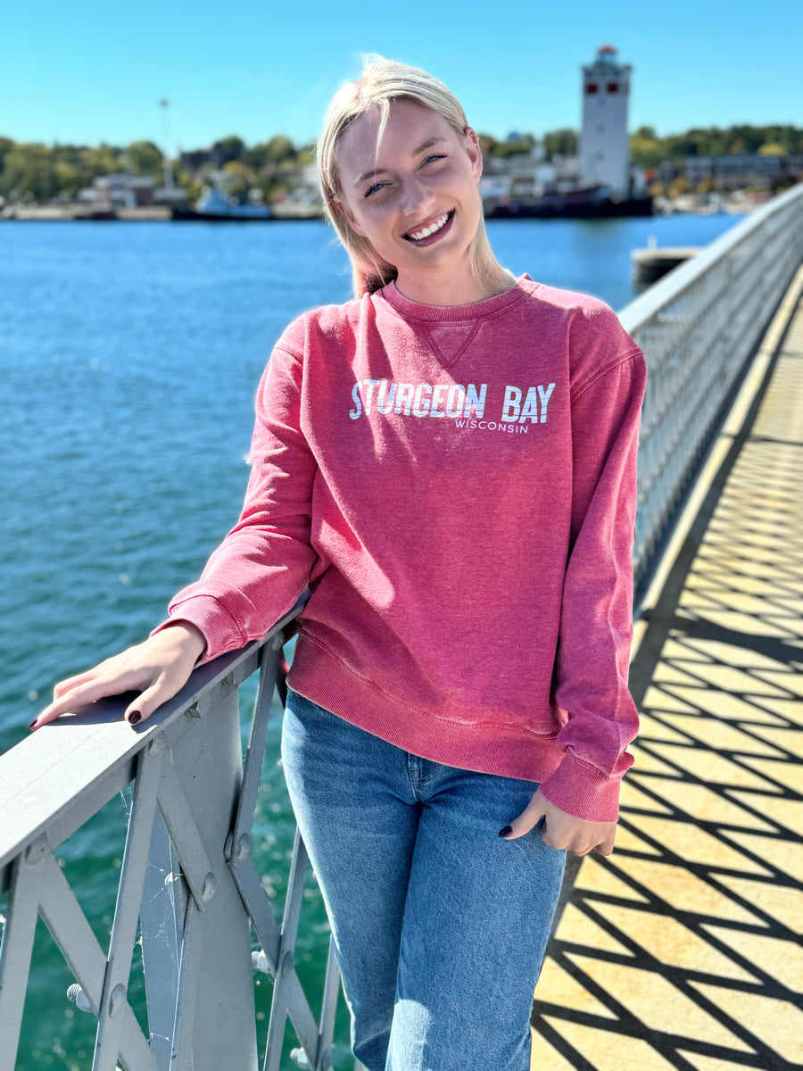 RED STURGEON BAY, WI  HORIZON BURNOUT FLEECE CREW SWEATSHIRT