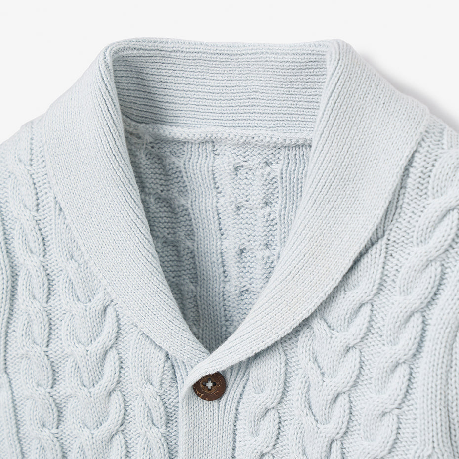 PALE BLUE CABLE KNIT CARDIGAN