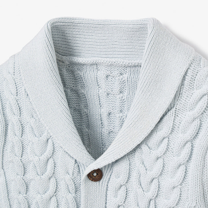 PALE BLUE CABLE KNIT CARDIGAN