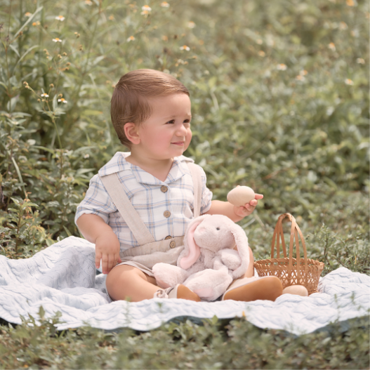 PLAID ORGANIC MUSLIN TOP & LINEN SUSPENDER SHORTS