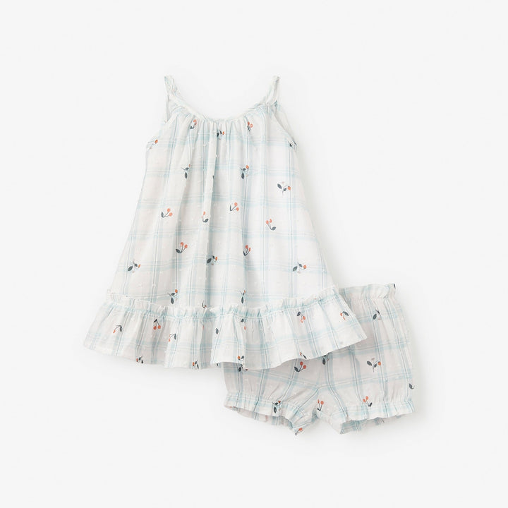 STRAWBERRY PICNIC SWISS DOT SUNDRESS & BLOOMER SET