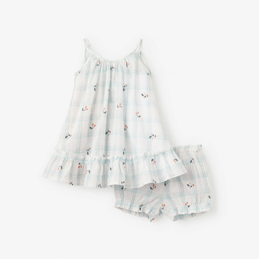STRAWBERRY PICNIC SWISS DOT SUNDRESS & BLOOMER SET