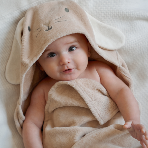 TAUPE BUNNY HOODED BATH TOWEL