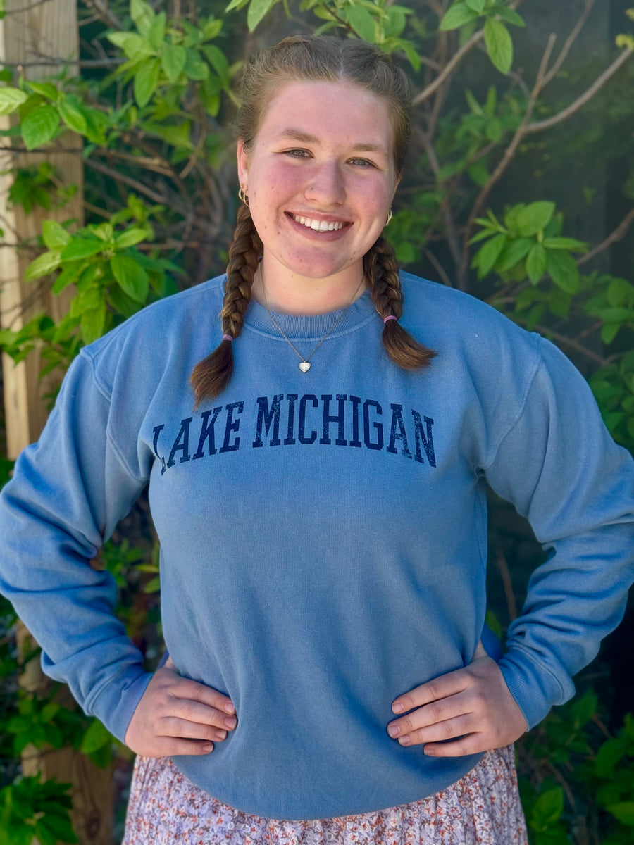 LAKE MICHIGAN FAVORITE BROADWAY BLUE CREW SWEATSHIRT