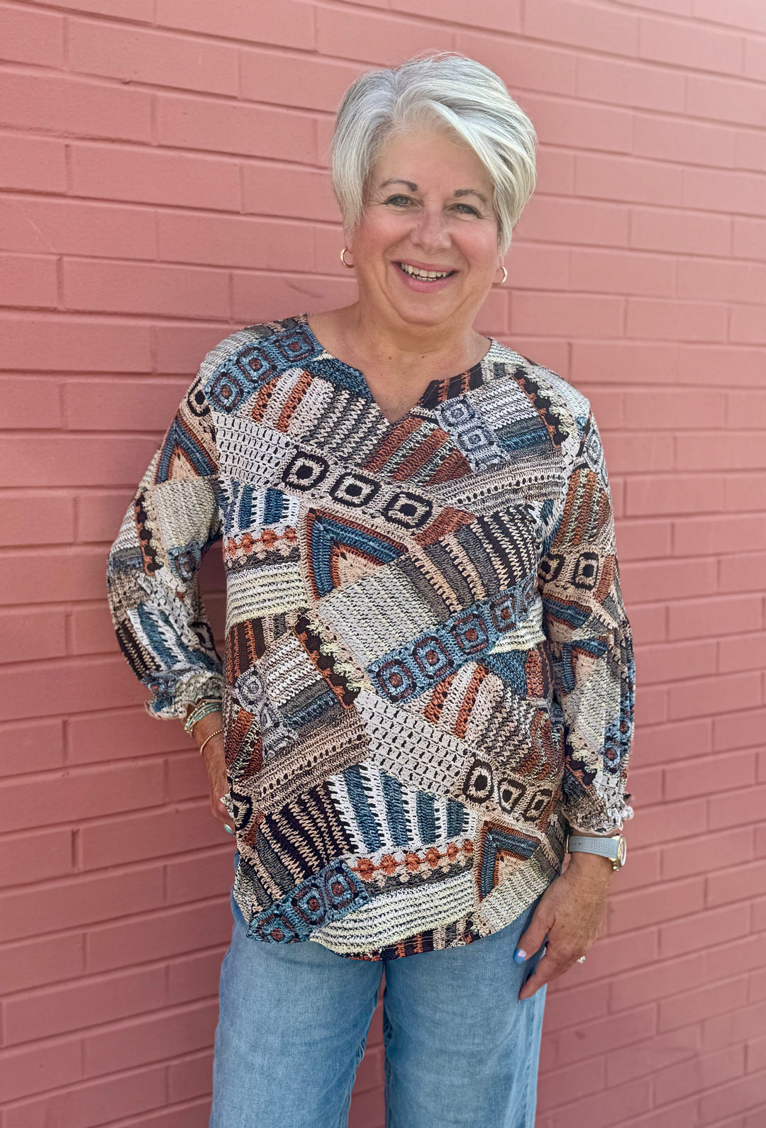 MAPLE BLUE PRINT KNIT TOP