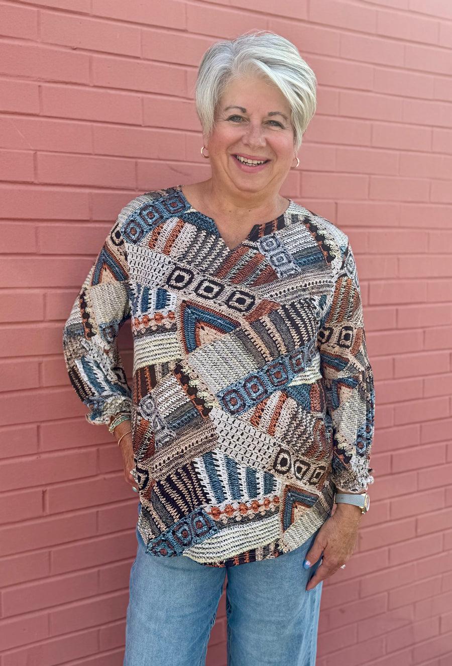 MAPLE BLUE PRINT KNIT TOP