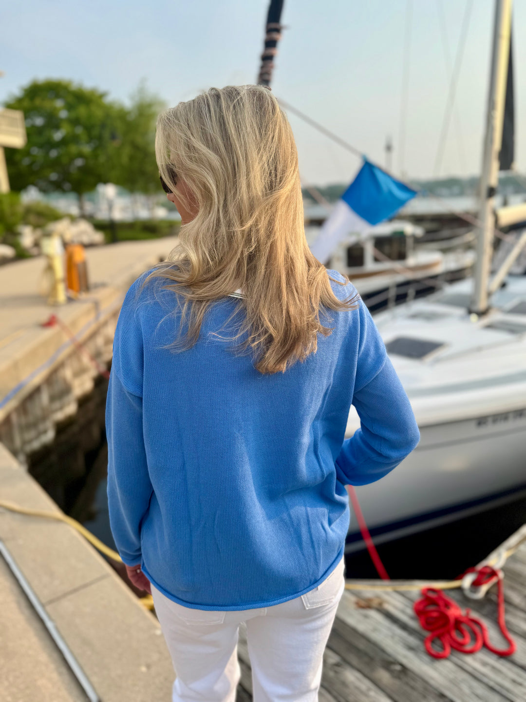 DOOR COUNTY CORNFLOWER BOXY CREW SWEATER