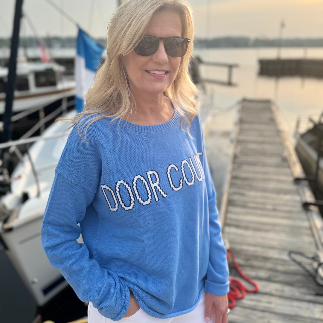DOOR COUNTY CORNFLOWER BOXY CREW SWEATER