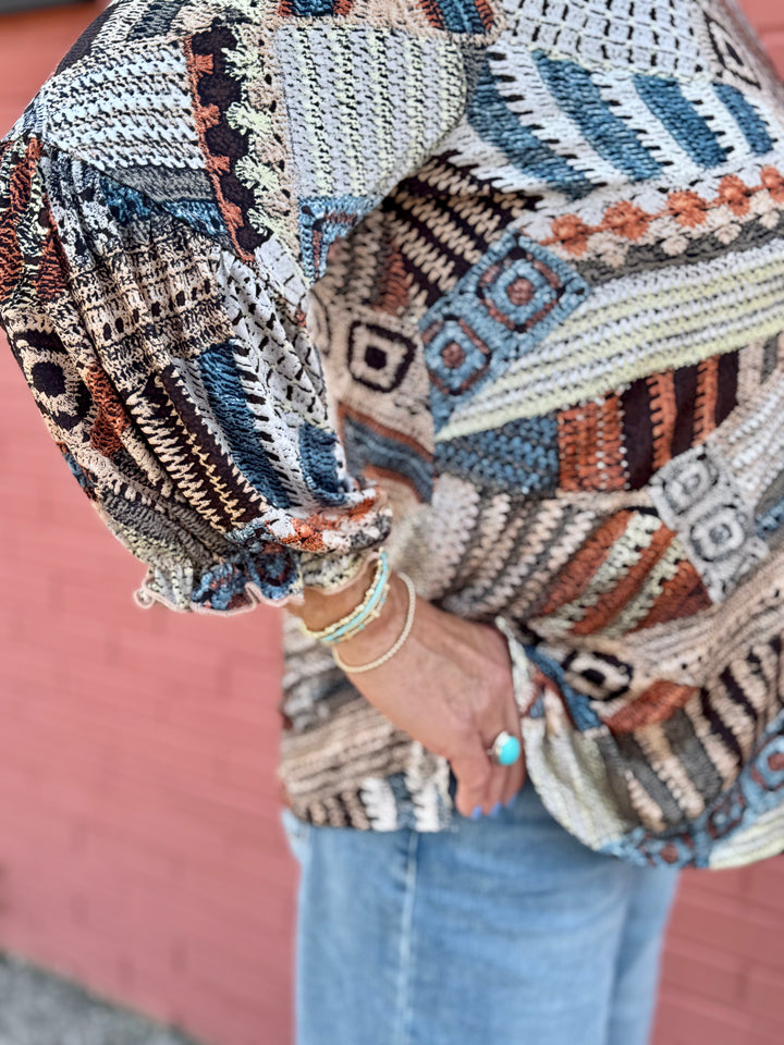 MAPLE BLUE PRINT KNIT TOP