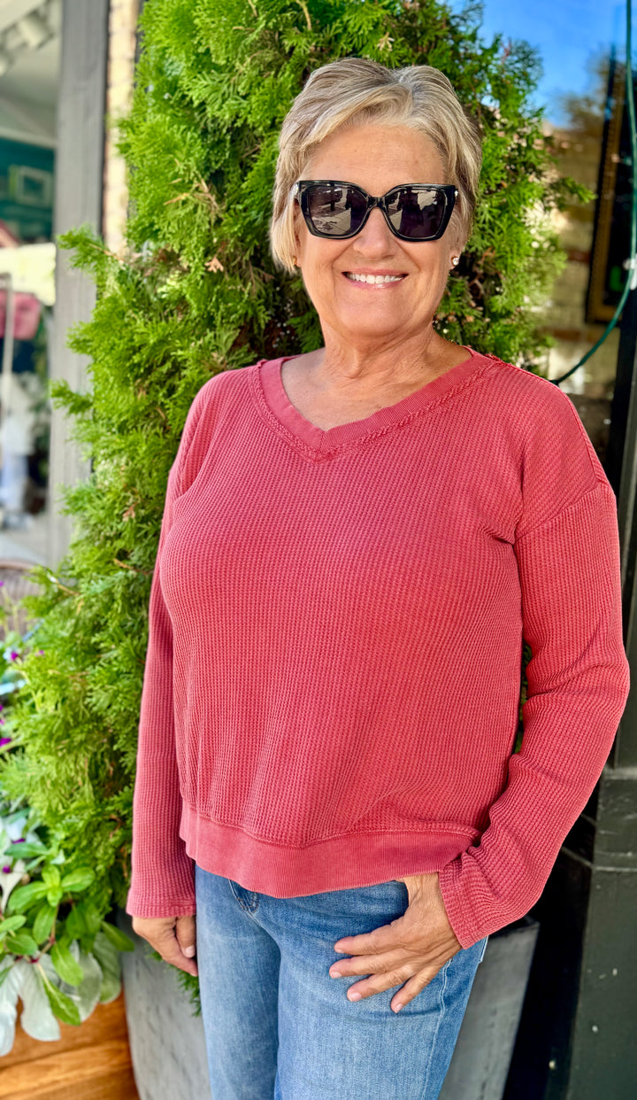 SPICED CIDER WAFFLE KNIT TOP