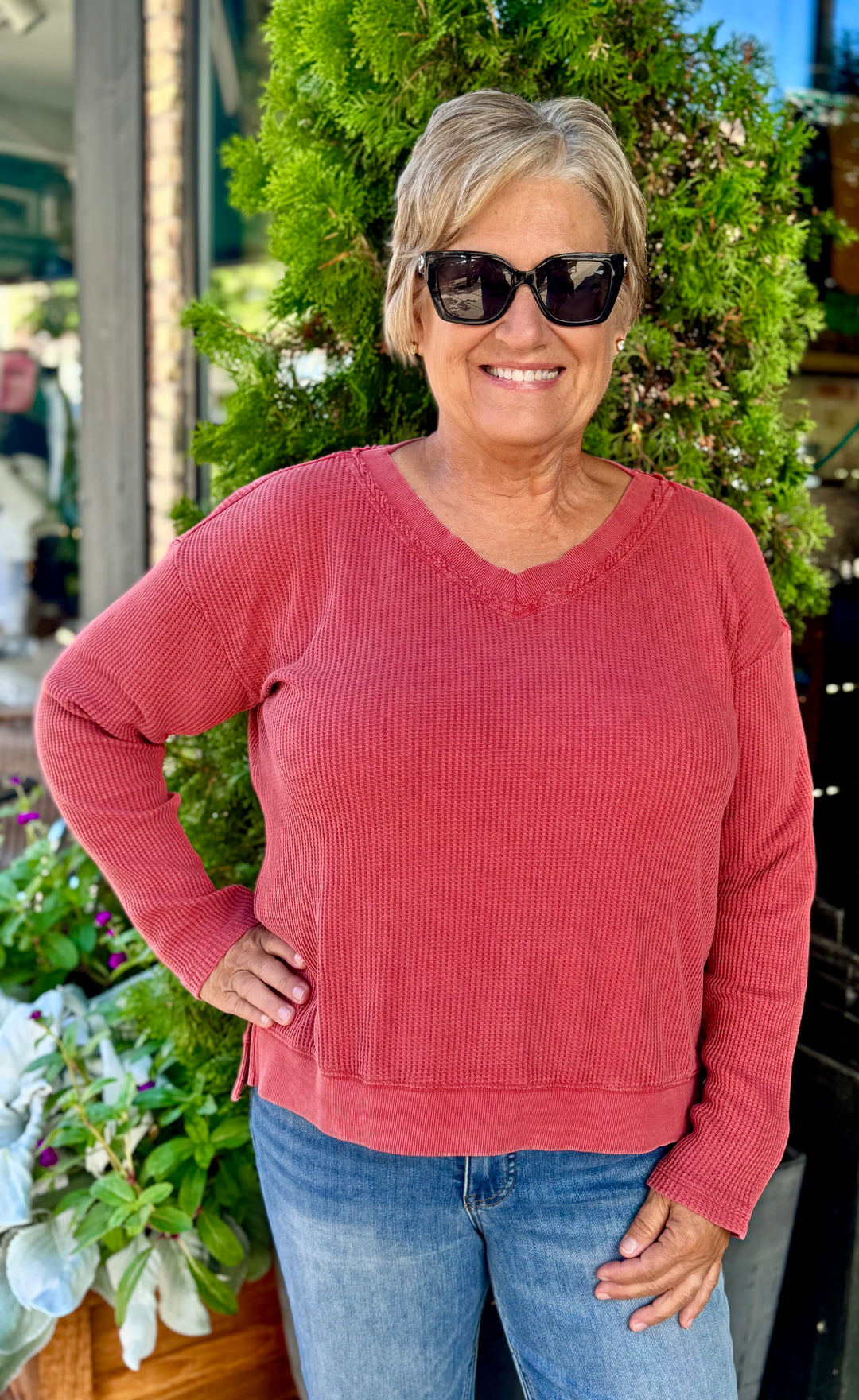 SPICED CIDER WAFFLE KNIT TOP