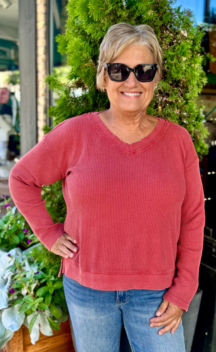 SPICED CIDER WAFFLE KNIT TOP