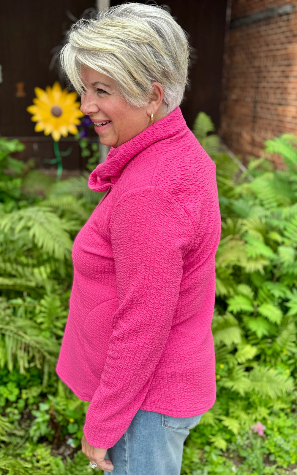 PINK TEXTURE COWL KNIT TOP