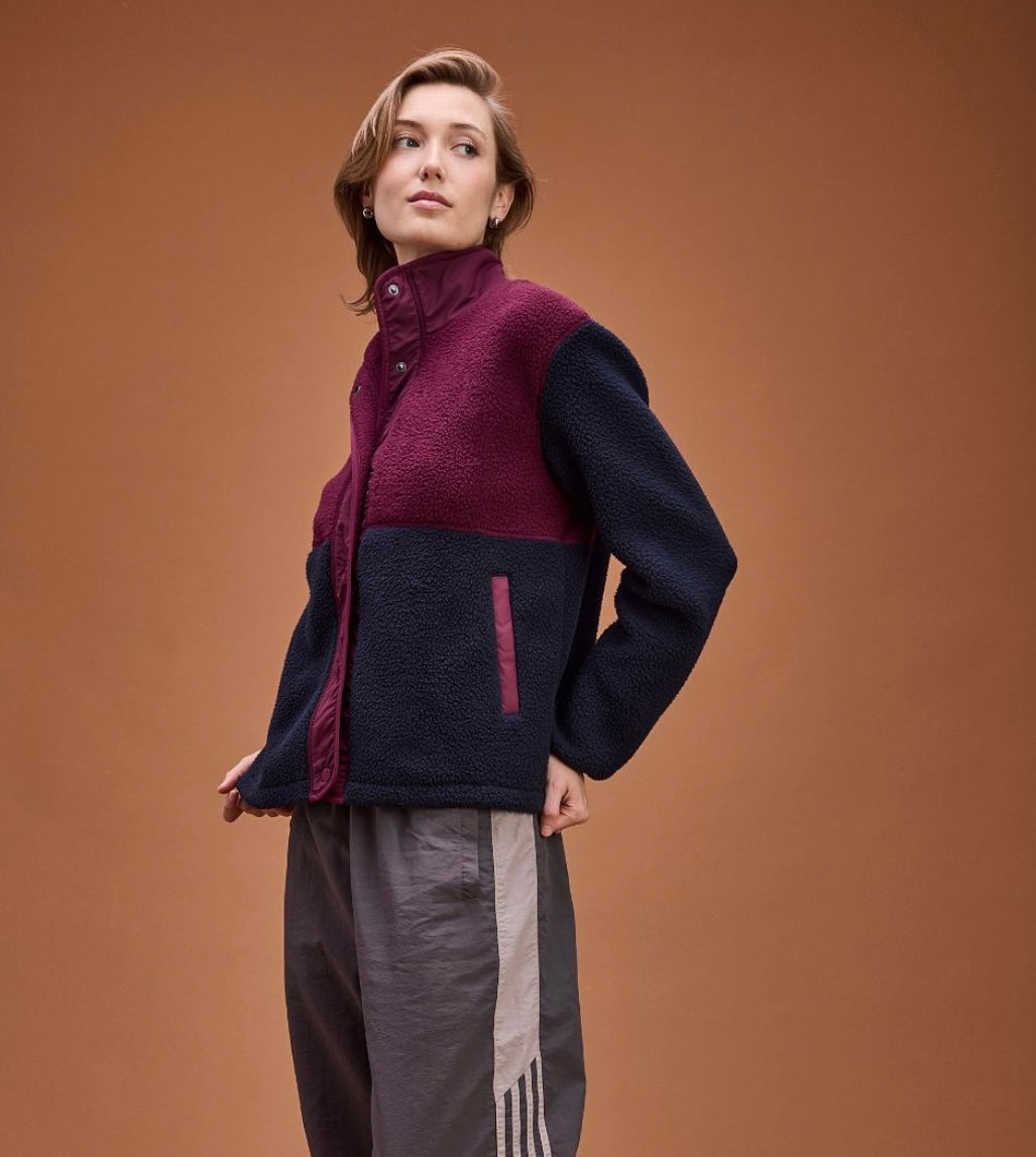 NAVY BLUE & MERLOT WARM-UP COLORBLOCK SHERPA FLEECE JACKET