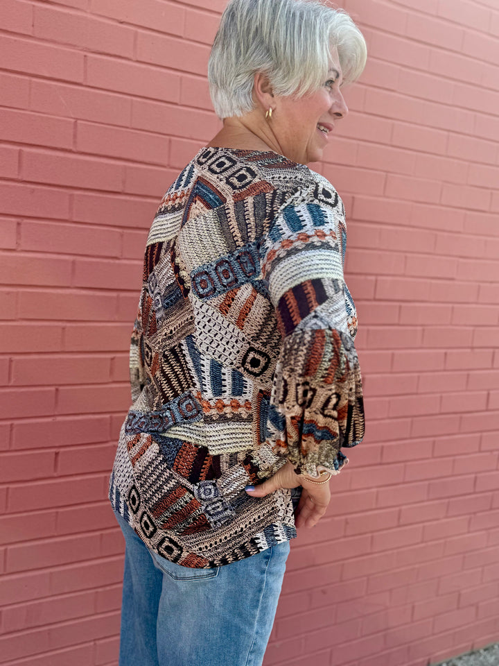 MAPLE BLUE PRINT KNIT TOP