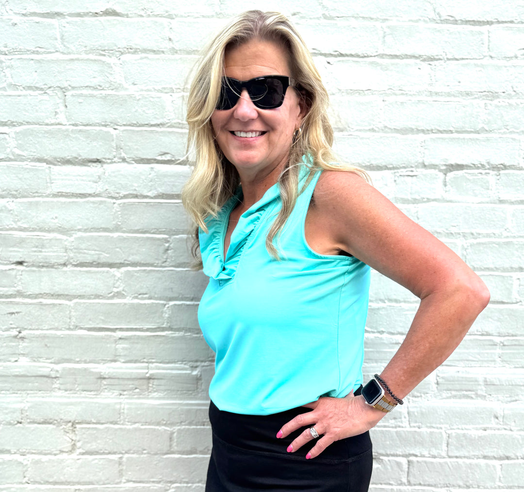 SEA GLASS AQUA GRETCHEN V NECK TOP