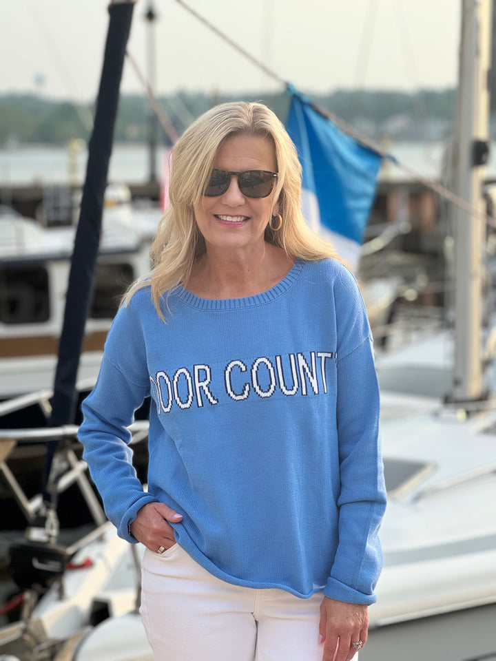 DOOR COUNTY CORNFLOWER BOXY CREW SWEATER