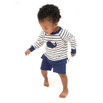 BUBBLY WHALE BLUE FRENCH TERRY SWEATSHIRT & SHORT SET