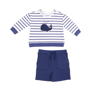 BUBBLY WHALE BLUE FRENCH TERRY SWEATSHIRT & SHORT SET