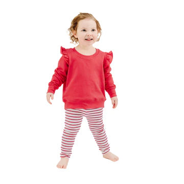 STRIPE VINTAGE RED FRENCH TERRY SWEATSHIRT & LEGGINGS SET