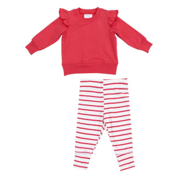 STRIPE VINTAGE RED FRENCH TERRY SWEATSHIRT & LEGGINGS SET