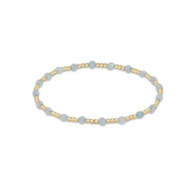 AQUAMARINE GEMSTONE GOLD SINCERITY PATTERN 3MM BEAD BRACELET