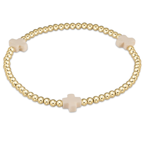 CLASSIC GOLD 3MM BEAD BRACELET  WHITE SIGNATURE CROSS CHARM