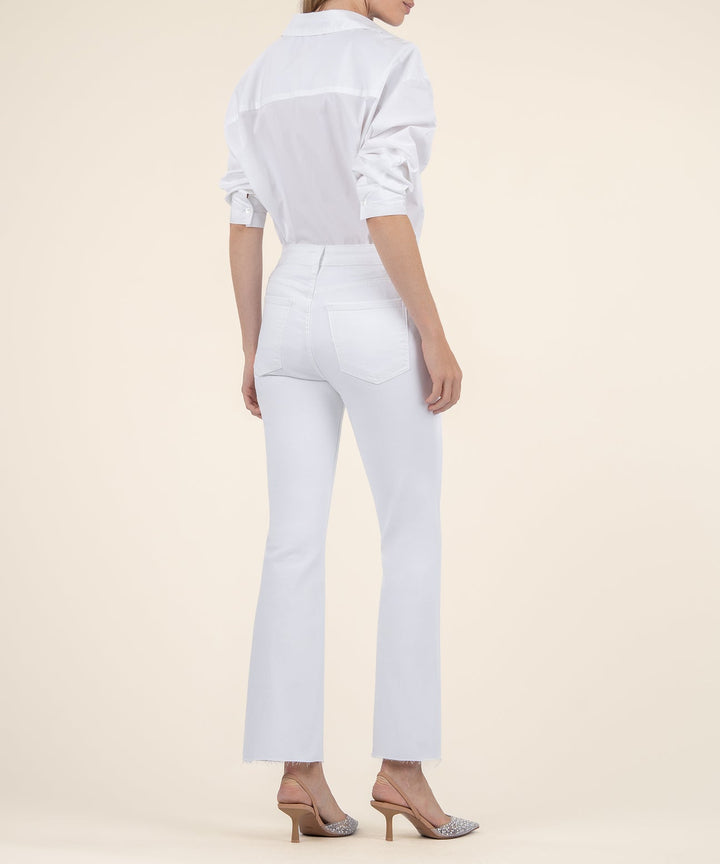 KELSEY OPTIC WHITE HIGH RISE ANKLE FLARE WITH RAW HEM
