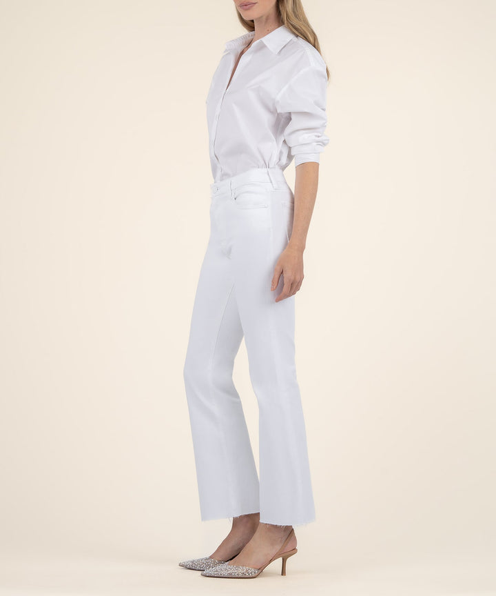 KELSEY OPTIC WHITE HIGH RISE ANKLE FLARE WITH RAW HEM