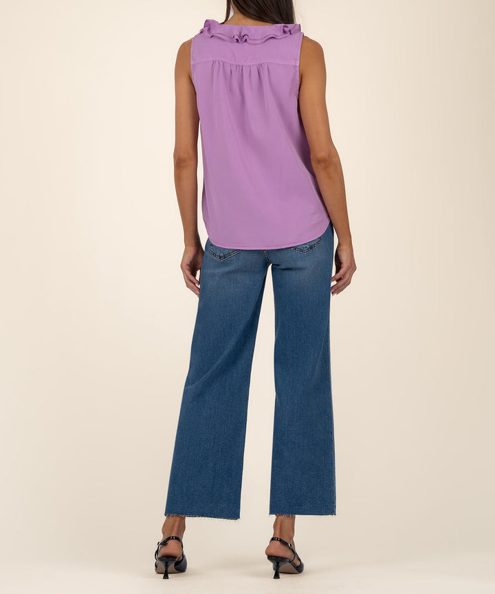 GENESSA ORCHID SLEEVELESS RUFFLE TOP
