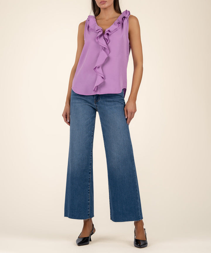 GENESSA ORCHID SLEEVELESS RUFFLE TOP