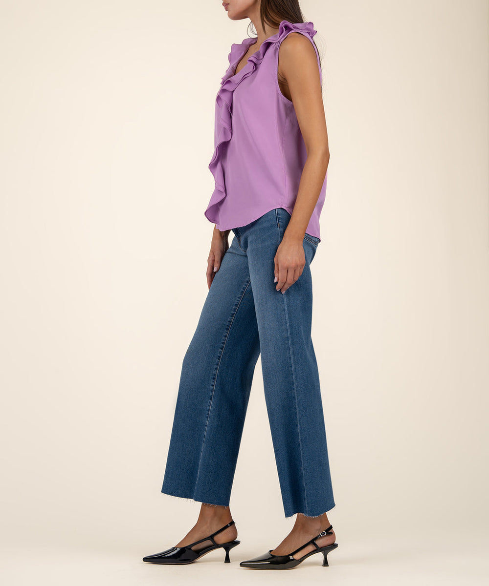 GENESSA ORCHID SLEEVELESS RUFFLE TOP