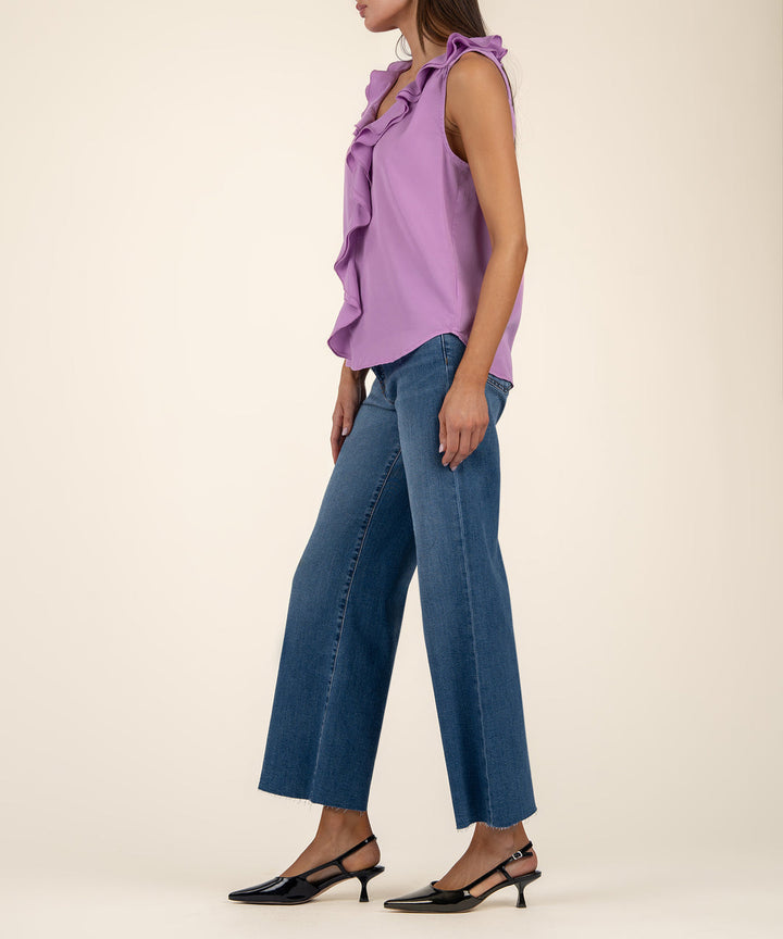 GENESSA ORCHID SLEEVELESS RUFFLE TOP
