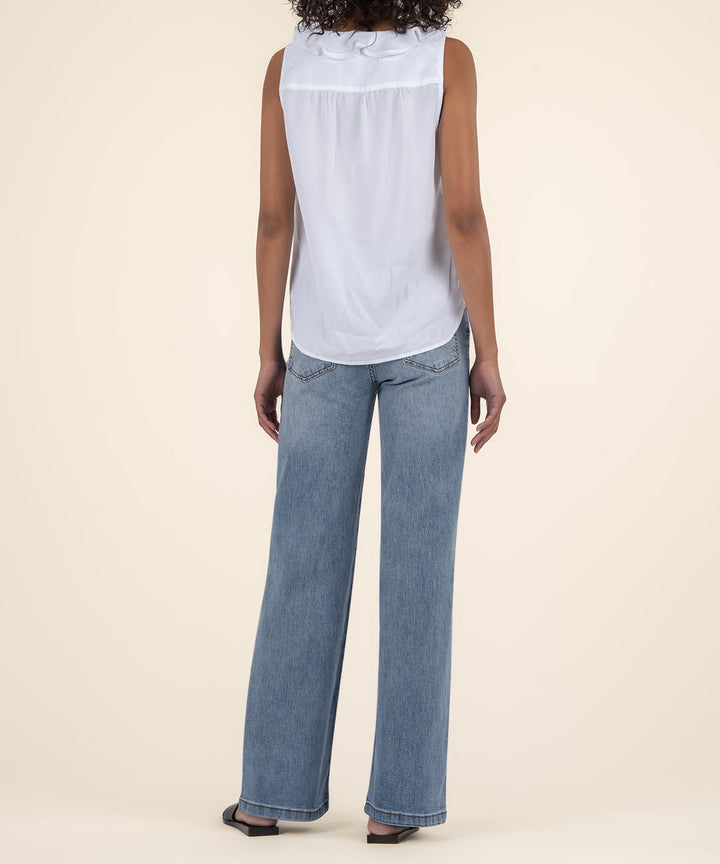 GENESSA WHITE SLEEVELESS RUFFLE TOP