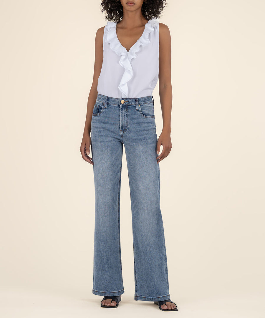GENESSA WHITE SLEEVELESS RUFFLE TOP