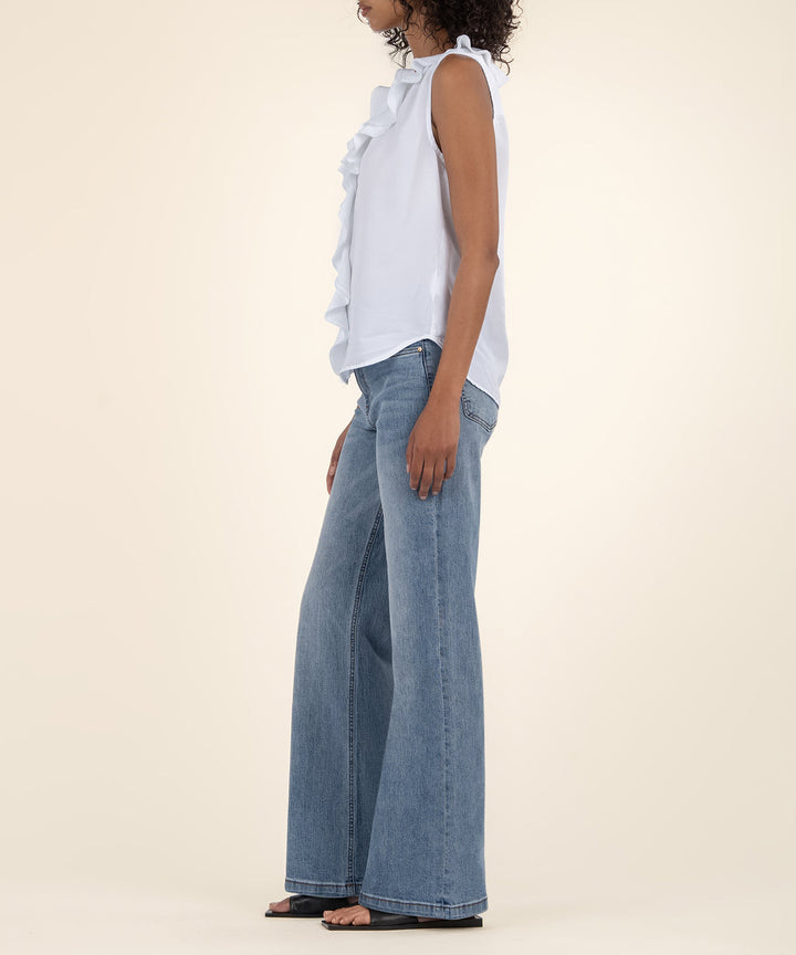 GENESSA WHITE SLEEVELESS RUFFLE TOP