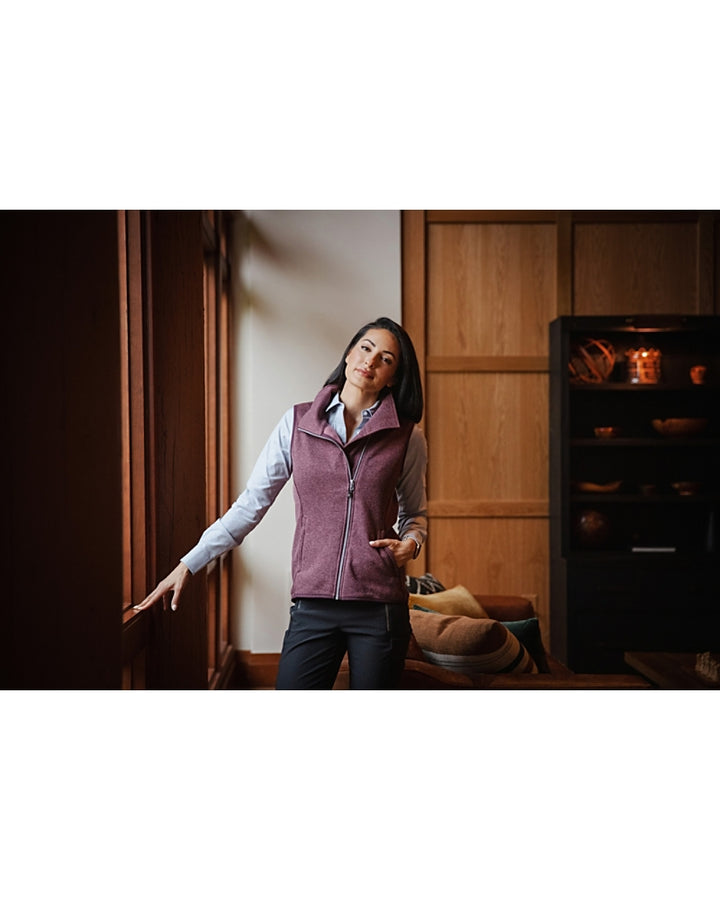 HEATHER BORDEAUX MAINSAIL SWEATER KNIT ASYMMETRICAL ZIP VEST