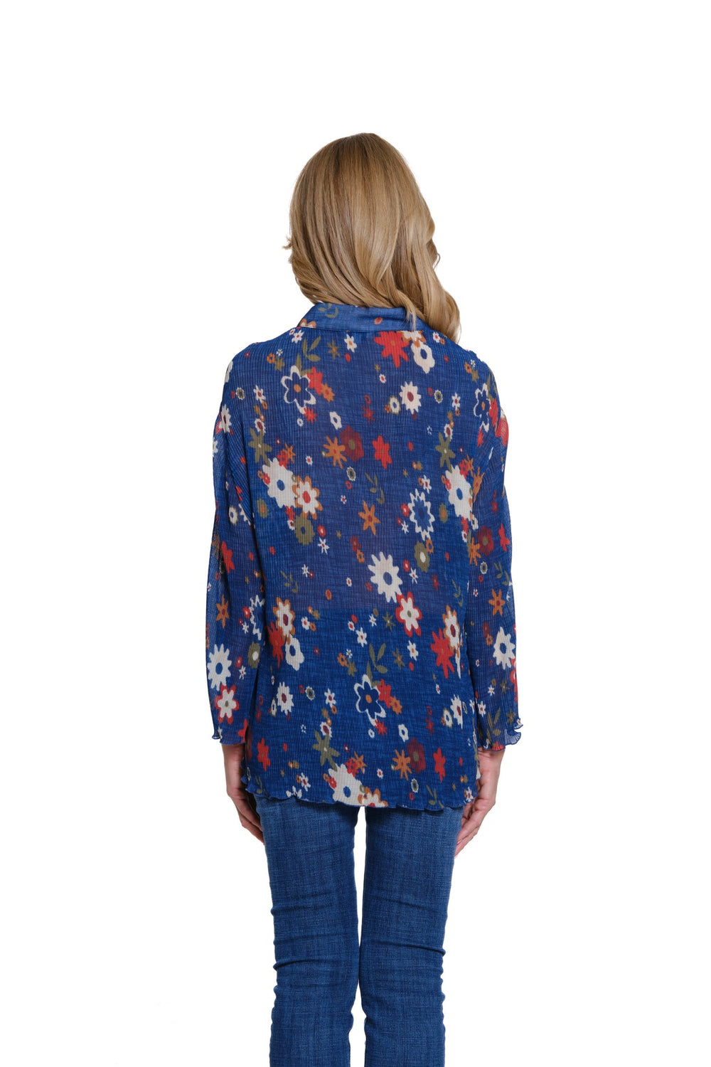 COUNTRY FLORAL 3/4 SLEEVE BUTTON FRONT PLEATED SHIRT