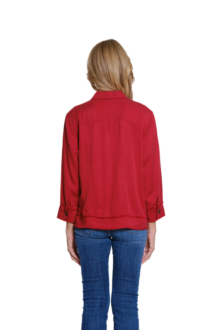 CHILI PEPPER FRINGE HEM JEAN JACKET